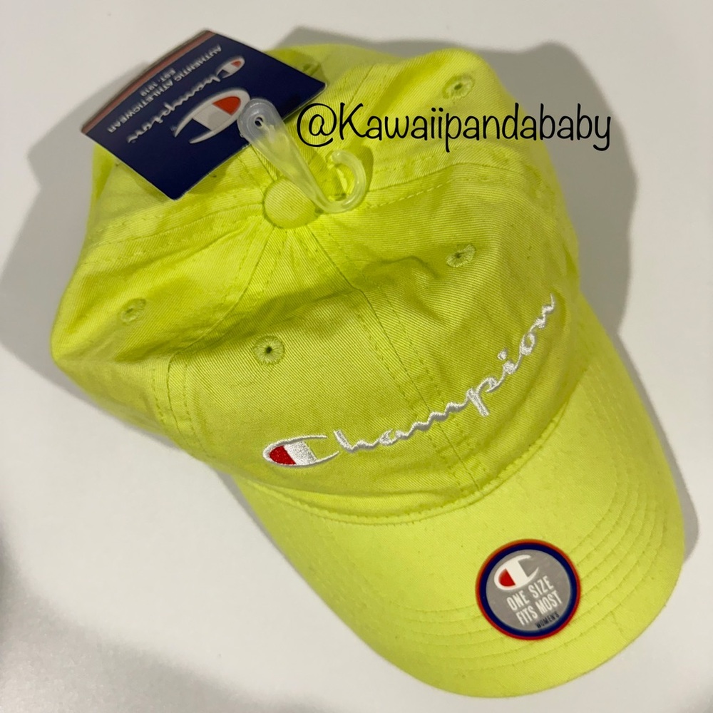New with Tag Champion Lime Green Embroidered Logo Adjustable Baseball Cap Hat